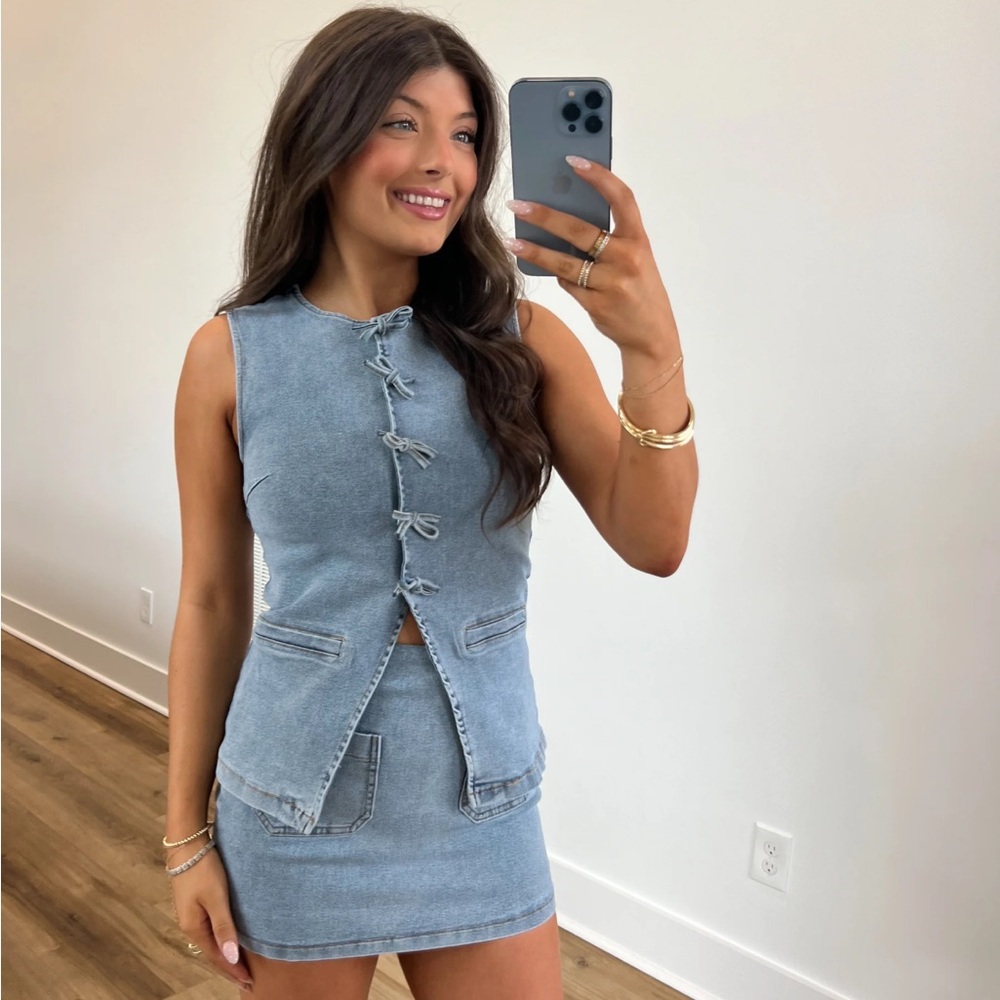 Denim Skort Bow Vest Set